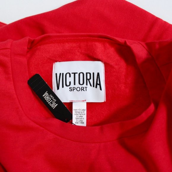 Victoria's Secret Sport Logo Fleece Crew Relaxed Slouchy Pullover Sweater Red L - Picture 4 of 4